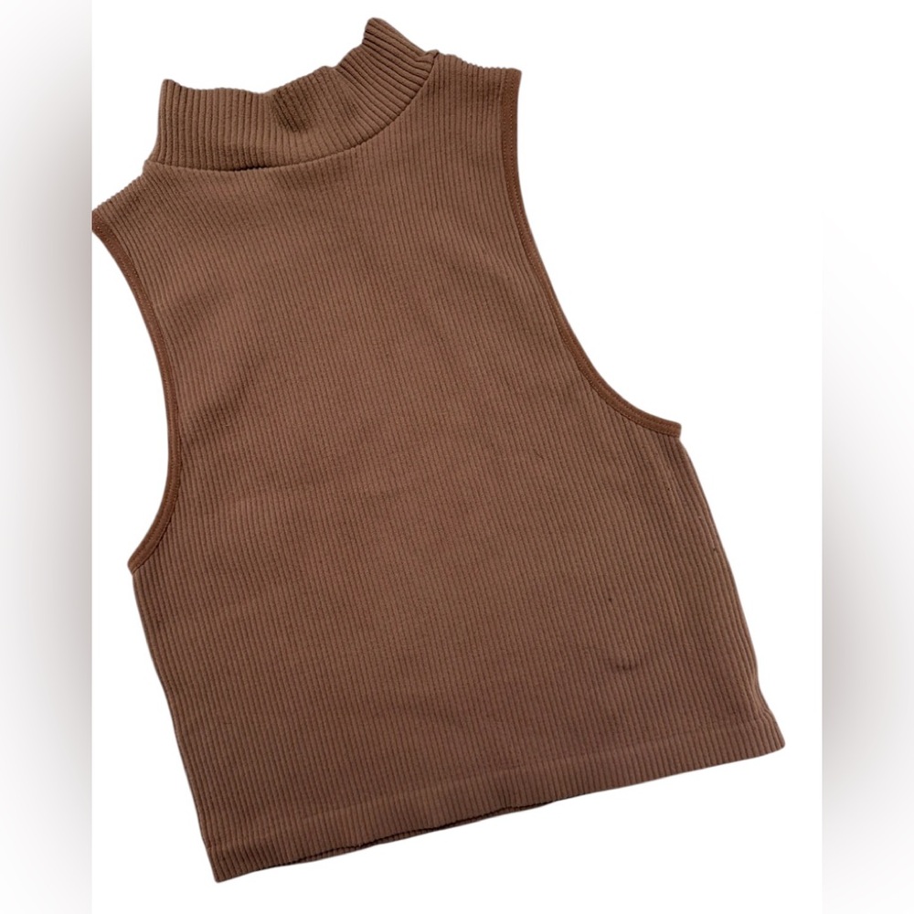 Zara Tan Seamless Mock Neck Tank Top Sz(XS)
